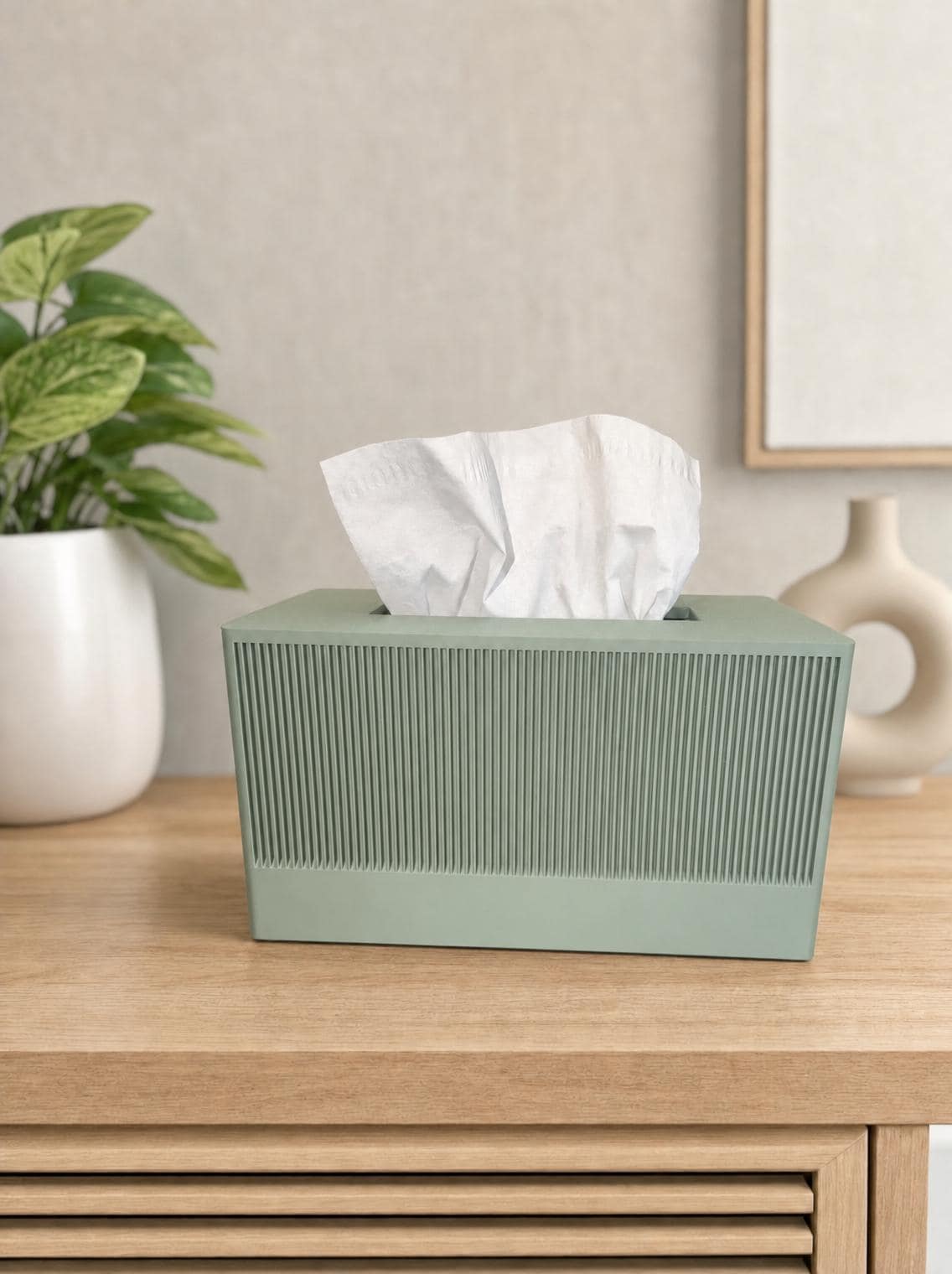 Modern Ribbed Tissue Box Cover, Fluted Rectangular Kleenex Holder, Minimalist Home Decor, Japandi, Sage Green Charcoal Beige